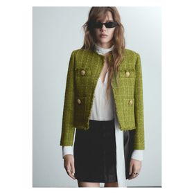 Mango Woman Düğmeleri Taşlı Tüvit Yeşil Kadın Ceket