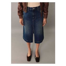 Mango Woman Midi Mavi Denim Kadın Etek
