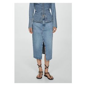 Mango Woman Midi Mavi Denim Kadın Etek