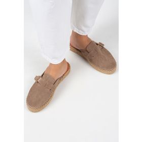 Manijero Esta Vizon Deri Kemerli Tokalı Espadril Kadın Terlik
