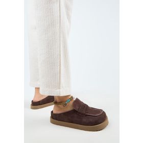 Manijero Ziva Kadın Hakiki Deri Loafer Platform Açık Kahve Terlik