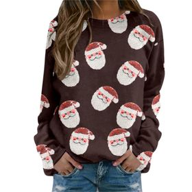 MaNMaNing 2023 Kahverengi Uzun Kollu Yuvarlak Yaka Baskılı Kadın Sweatshirt
