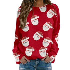 MaNMaNing 2023 Kırmızı Uzun Kollu Yuvarlak Yaka Baskılı Kadın Sweatshirt