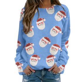 MaNMaNing 2023 Mavi Uzun Kollu Yuvarlak Yaka Baskılı Kadın Sweatshirt
