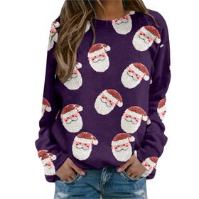 MaNMaNing 2023 Mor Uzun Kollu Yuvarlak Yaka Baskılı Kadın Sweatshirt