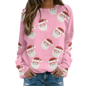 MaNMaNing 2023 Pembe Uzun Kollu Yuvarlak Yaka Baskılı Kadın Sweatshirt