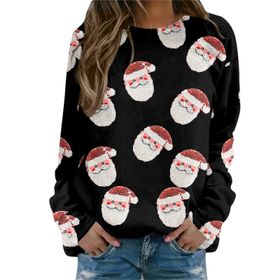 MaNMaNing 2023 Siyah Uzun Kollu Yuvarlak Yaka Baskılı Kadın Sweatshirt