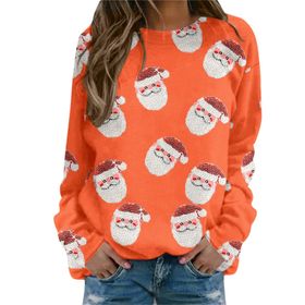 MaNMaNing 2023 Turuncu Uzun Kollu Yuvarlak Yaka Baskılı Kadın Sweatshirt