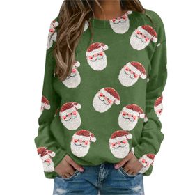 MaNMaNing 2023 Yeşil Uzun Kollu Yuvarlak Yaka Baskılı Kadın Sweatshirt