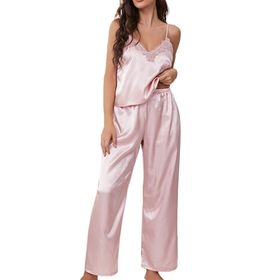 MaNMaNing A81BBGHEG Negligee Pembe Renk İpek Kumaş Kadın Uzun Pijama Takımı