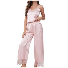MaNMaNing A81BBGHEG Negligee Pembe Renk İpek Kumaş Kadın Uzun Pijama Takımı