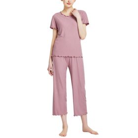MaNMaNing B0C6M4L5Z6 Pembe Renk Bisiklet Yaka Kısa Boy Kadın Pijama Takımı
