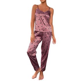 MaNMaNing B0C6M4L5Z6 Pembe Renk Puantiyeli Kaşkorse Kumaş Kadın Pijama Takımı