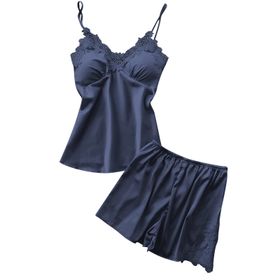 MaNMaNing B0C6M5M7V7 Mavi Renk Dantelli Açık Omuz Kadın Pijama Takımı