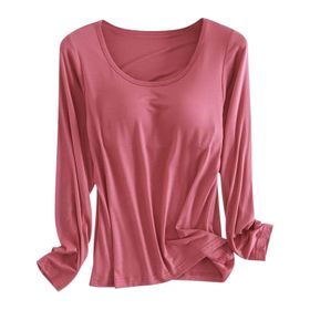 MaNMaNing Brick Red Dolgulu Uzun Kollu Gömülü Sütyen Kadın Pijama