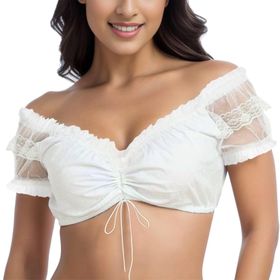 MaNMaNing Dirndl Oktoberfest MM9534 Beyaz Şık Şeffaf Dantel Kısa Kollu Kadın Bluz