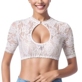 MaNMaNing Dirndlbluse Oktoberfest MM9910 Beyaz Kısa Kollu Dantelli Kadın Bluz