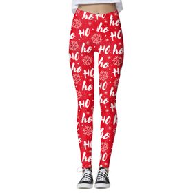 MaNMaNing Flare Skinny Noel Baskılı Su Geçirmez Kırmızı Kadın Tayt