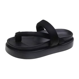 MaNMaNing Flip Flop Ayak Bileği Kayışlı Moda Rahat Siyah Kadın Sandalet