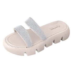 MaNMaNing Flip Flop Bej Düşük Topuk Rahat Kalın Taban Kadın Terlik