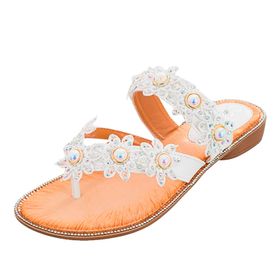 MaNMaNing Flip Flop Beyaz Çiçek Yuvarlak Kadın Terlik