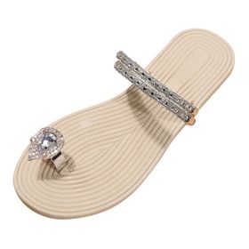 MaNMaNing Flip Flop Gladyatör Yapay Elmas Hafif Rahat Beyaz Kadın Terlik