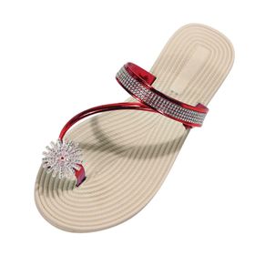 MaNMaNing Flip Flop Klipsli Parmak Kristal Moda Hafif Rahat Geniş Fit Kırmızı Kadın Terlik