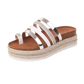MaNMaNing Flip Flop Moda Deri Dantel Kalın Taban Gümüş Kadın Sandalet
