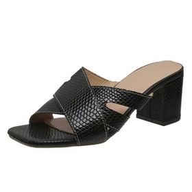 MaNMaNing Flip Flop Moda Desen Açık Burun Kalın Topuk Rahat Siyah Kadın Terlik