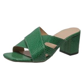 MaNMaNing Flip Flop Moda Desen Açık Burun Kalın Topuk Rahat Yeşil Kadın Terlik