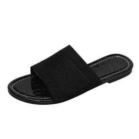 MaNMaNing Flip Flop Moda Düz Kumaş Geniş Fit Rahat Blok Topuk Siyah Kadın Terlik