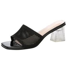 MaNMaNing Flip Flop Moda Şeffaf Topuk Rahat Örgü Siyah Kadın Terlik