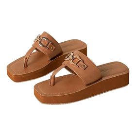 MaNMaNing Flip Flop Moda Yaz Rahat Geniş Fit Kahverengi Kadın Sandalet