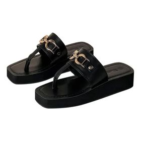 MaNMaNing Flip Flop Moda Yaz Rahat Geniş Fit Siyah Kadın Sandalet