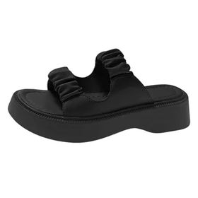 MaNMaNing Flip Flop Rahat Moda Hafif Deri Siyah Kadın Sandalet