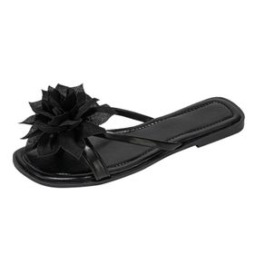 MaNMaNing Flip Flop Siyah Düz Çiçek Hafif Kadın Terlik