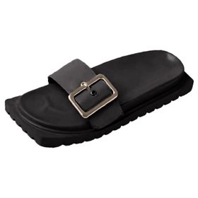 MaNMaNing Flip Flop Siyah Kare Kafa Rahat Kalın Alt Hafif Kadın Terlik