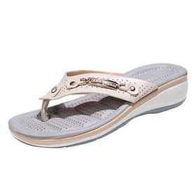 MaNMaNing Flip Flop Strappy Moda Kalın Taban Hafif Rahat Bej Kadın Terlik