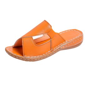 MaNMaNing Flip Flop Turuncu Açık Parmak Kalın Taban Katı Deri Kadın Terlik