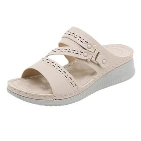 MaNMaNing Flip Flop Yaz Moda Hafif Toka Rahat Yürüyüş Bej Kadın Sandalet