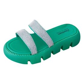 MaNMaNing Flip Flop Yeşil Düşük Topuk Rahat Kalın Taban Kadın Terlik