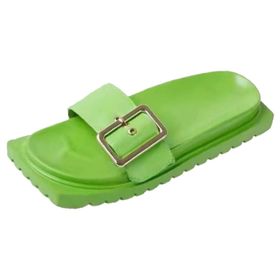 MaNMaNing Flip Flop Yeşil Kare Kafa Rahat Kalın Alt Hafif Kadın Terlik