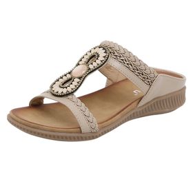 MaNMaNing Gladyatör Flip Flop Bohem Yüksek Topuk Rahat Bej Kadın Sandalet