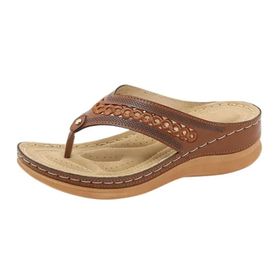 MaNMaNing Gladyatör Flip Flop Kama Geniş Fit Moda Rahat Kahverengi Kadın Sandalet