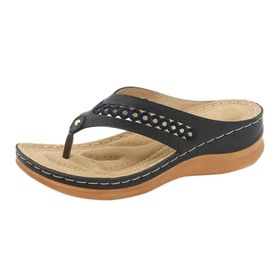 MaNMaNing Gladyatör Flip Flop Kama Geniş Fit Moda Rahat Siyah Kadın Sandalet