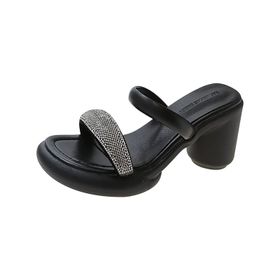 MaNMaNing Gladyatör Flip Flop See Through Siyah Kalın Alt Düz Düşük Kama Kadın Sandalet