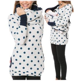 MaNMaNing Hamileler için Bebek Taşımalı Kapşonlu Nokta Tasarımlı Beyaz Renk Sweatshirt