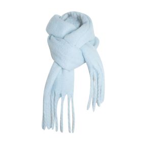 MaNMaNing Mavi Light Blue Püskül Etek Uzun Düz Şal Kadın Atkı