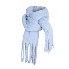 MaNMaNing Mavi Sky Blue Püskül Etek Uzun Düz Şal Kadın Atkı