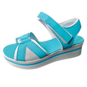 MaNMaNing Platform Kama Mavi Light Blue Açık Kanca Döngü Burun Kalın Topuk Kadın Sandalet